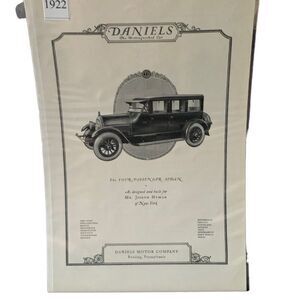 Vintage 1922 Daniel’s The Distinguished Car Four Passenger Sedan Ad Advertisemen